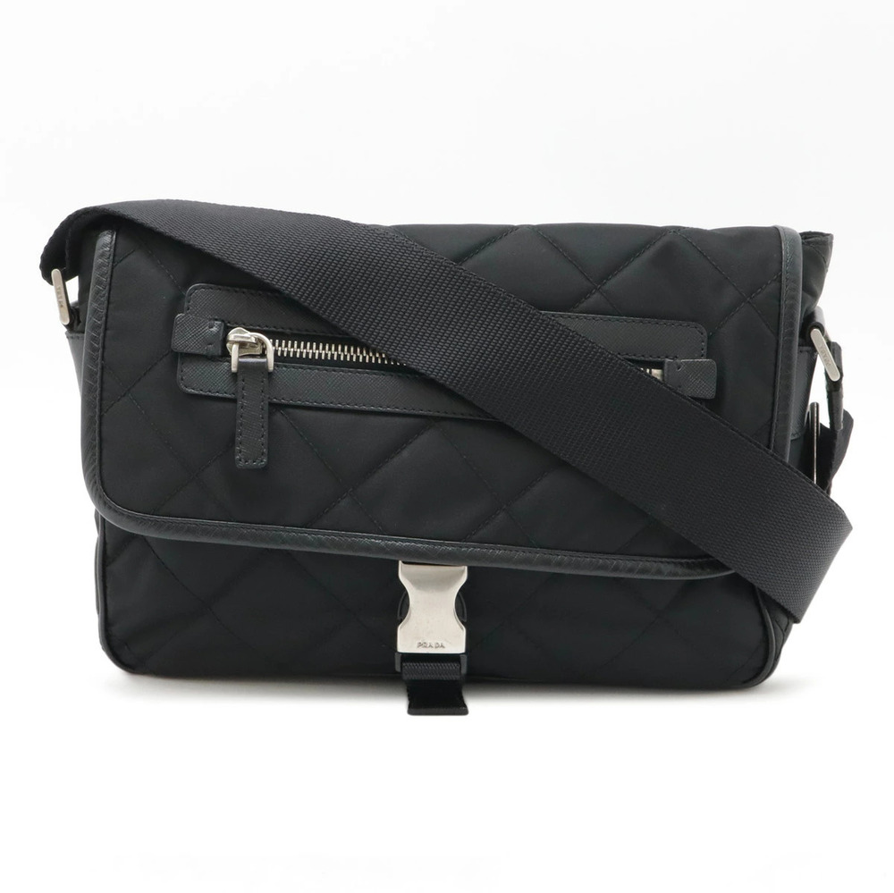 Prada Triangle Shoulder Bag Messenger Quilted Leather NERO Black